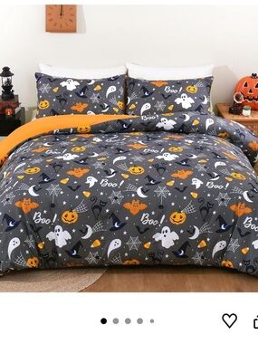 Halloween Duvet Cover Set - Gray with Orange Accents